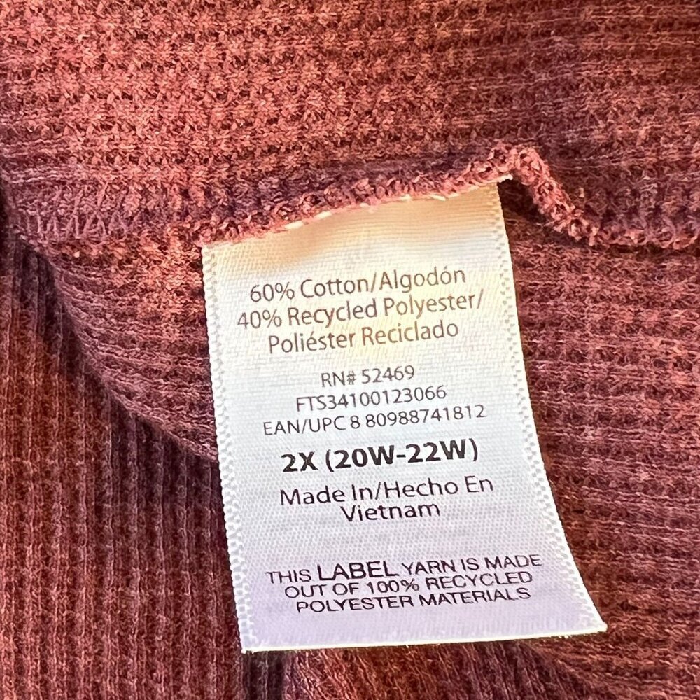 Terra & Sky - Women's 2X Henley Neck Long Sleeve Tee Shirt Burgundy Ribbed - Picture 7 of 10